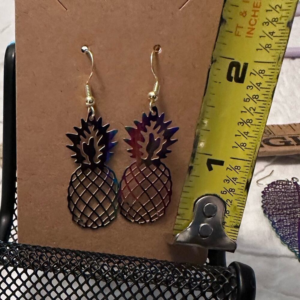 Pineapple earrings rainbow handmade - Picture 2 of 6